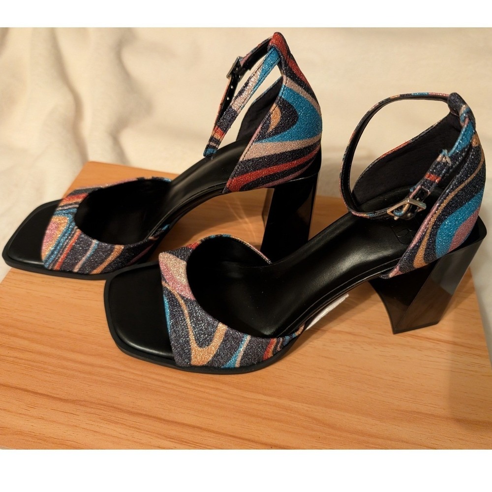 Women's Gianna Bini Glitter Sparkle Block Heel Ankle Strap Sandals Size 7.5